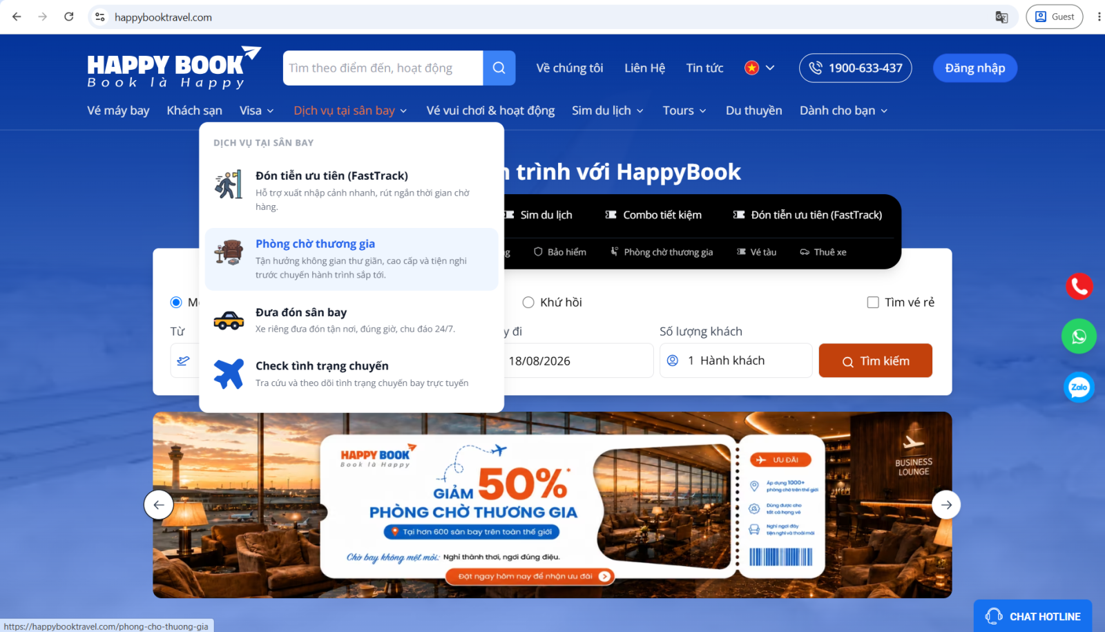 Đặt dịch vụ phòng chờ sân bay tại HappyBook Travel