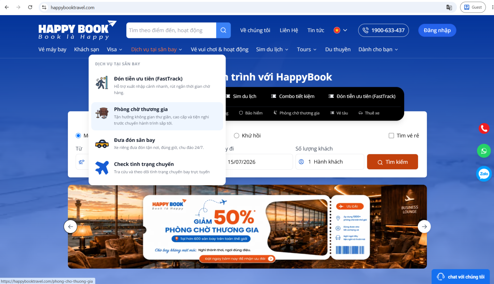Cách đặt phòng chờ thương gia Tân Sơn Nhất giá tốt tại Happybook Travel 