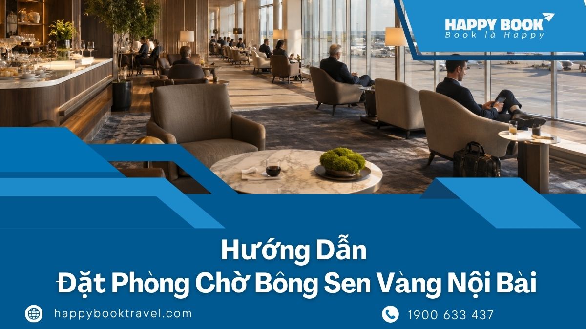 Hướng dẫn đặt Ph&ograve;ng chờ B&ocirc;ng Sen V&agrave;ng Nội B&agrave;i qua Happybook Travel