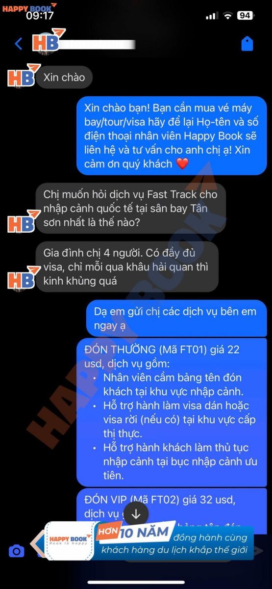 Khách hàng sử dụng dịch vụ Fast Track của HappyBook 