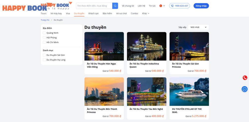 Thực hiện đặt dịch vụ du thuyền Sài Gòn