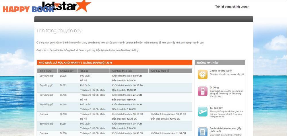Tra cứu tình trạng chuyến bay Jetstar Pacific