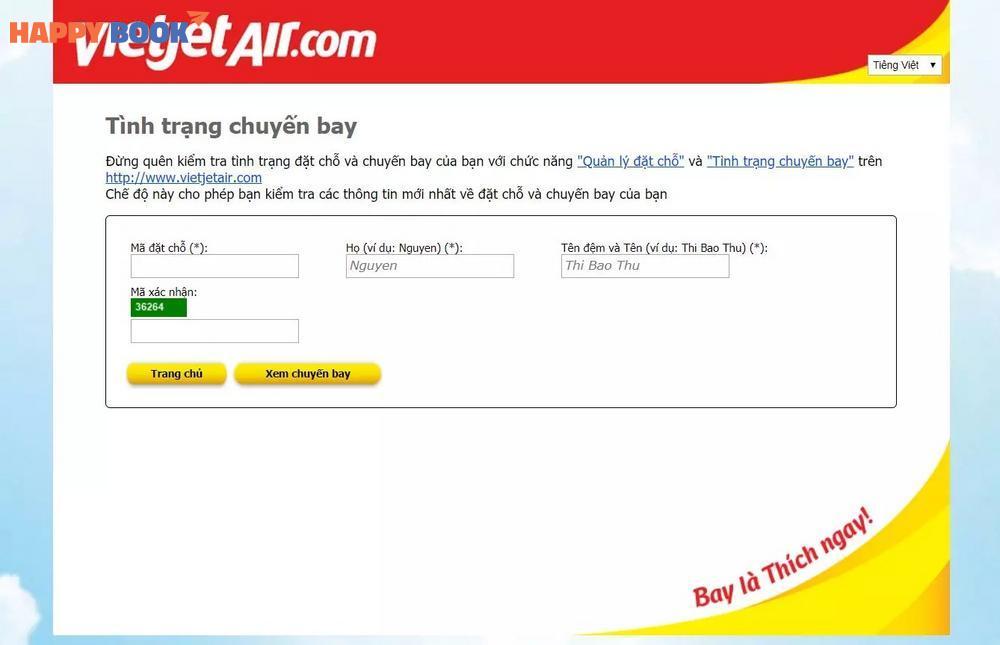 Tra cứu tình trạng chuyến bay Vietjet Air