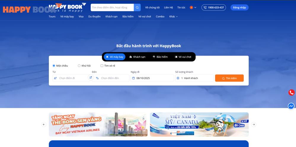 Truy cập vào trang web chính thức của HappyBook Travel